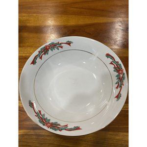 Vintage Poinsettia and Ribbons 9.25” Serving Bowl China EUC Christmas Dinner